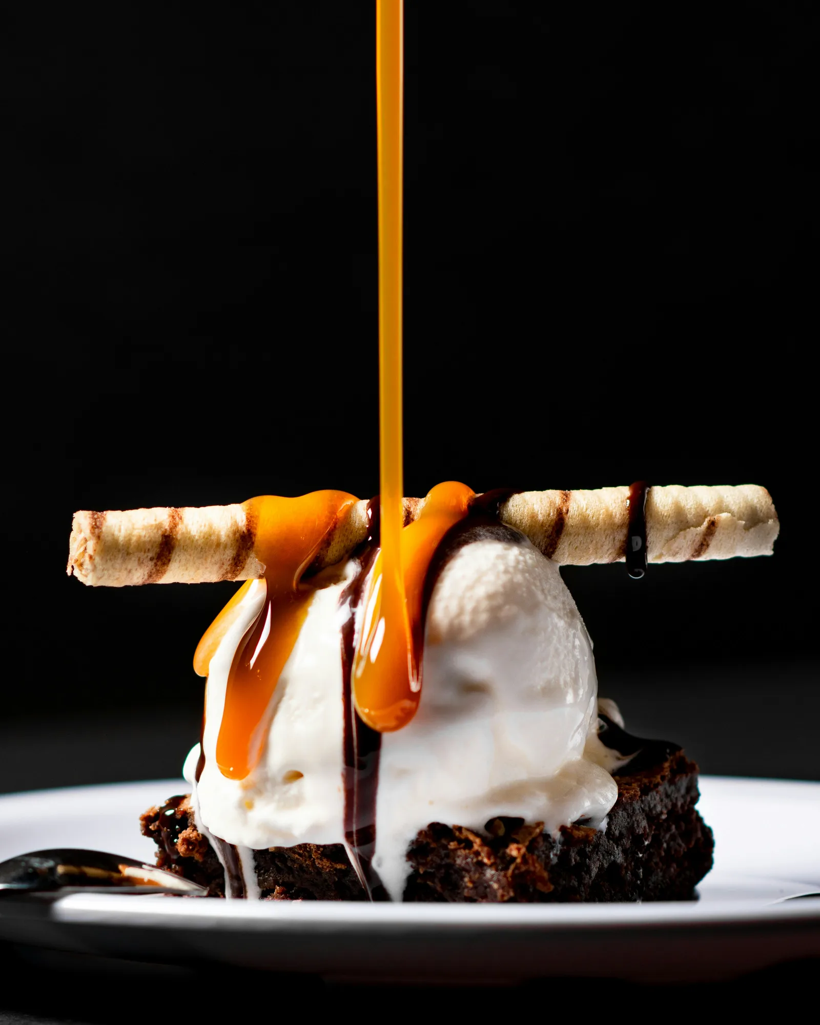 Decadent chocolate dessert plating